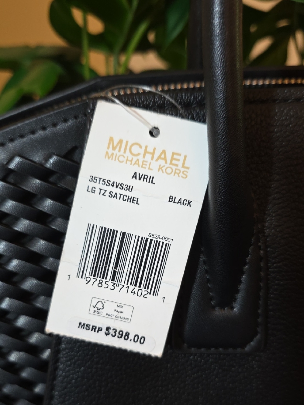 Nwt Michael Kors Black Leather Woven-Panel Satche AVRIL  LG . - Picture 9 of 10